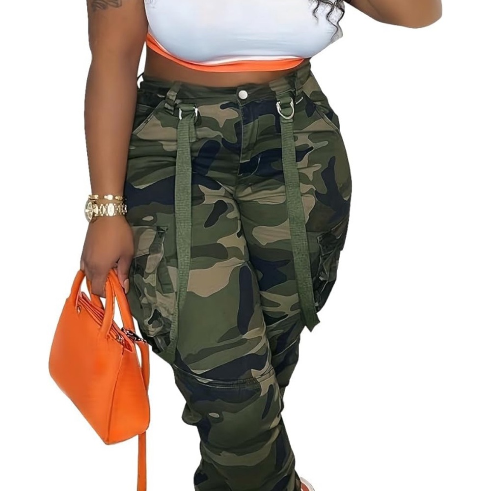 Camo Cargo Pants for Women Waisted Stretchy Camouflage Cargo Pants